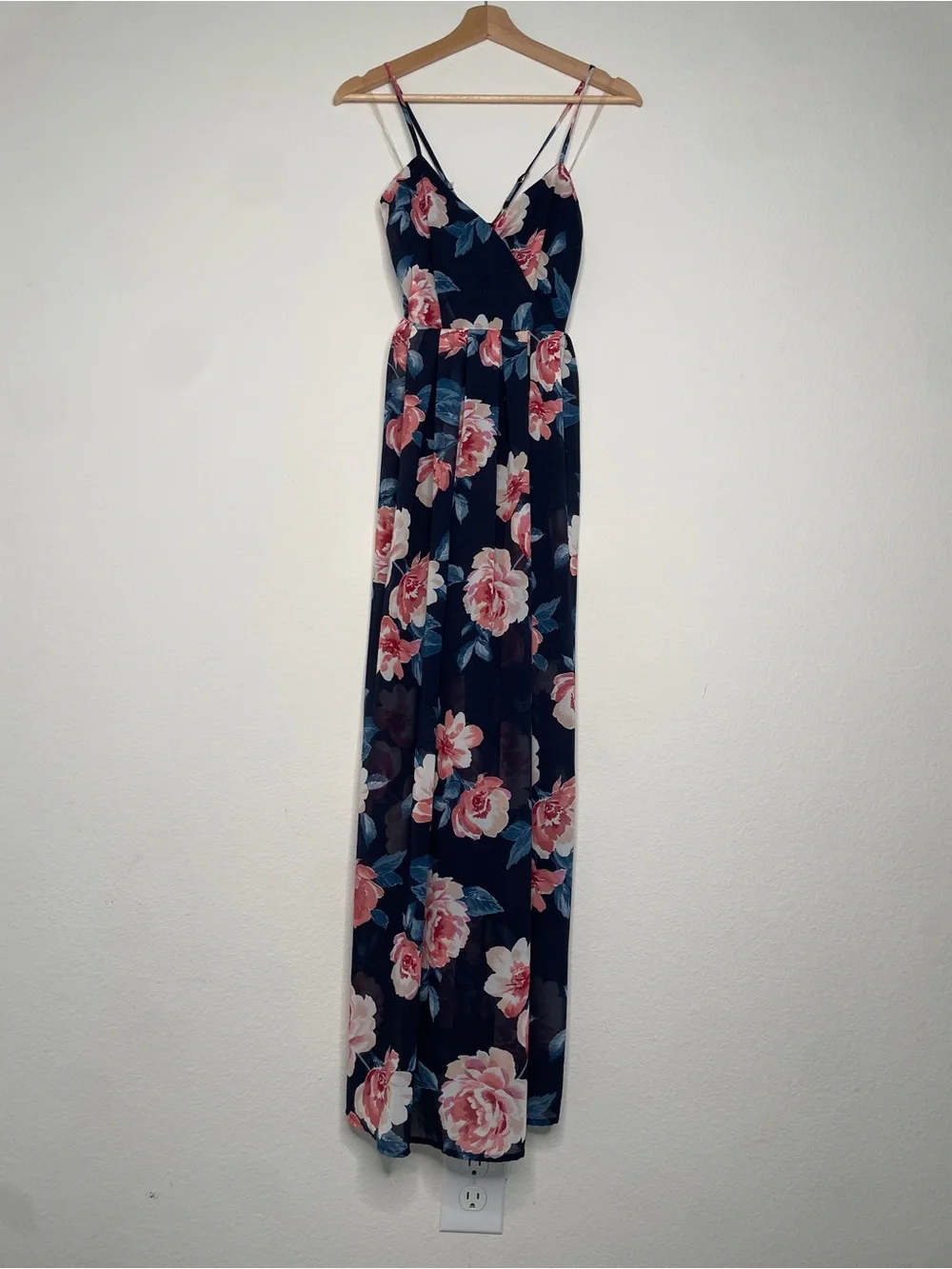 navy and pink maxi dress Navy And Pink Maxi Dress with Open Back